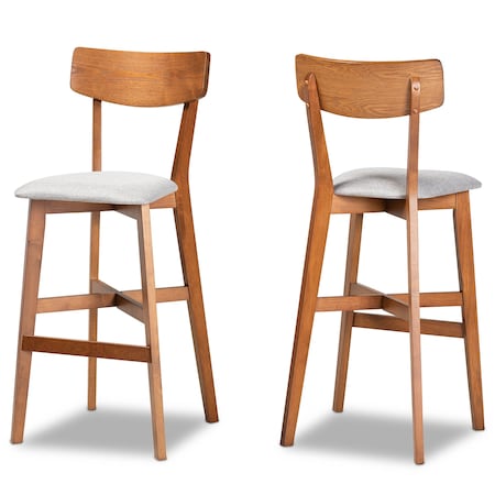Baxton Studio Cameron Modern Grey Fabric and Walnut Brown Finished Wood 2-PC Bar Stool Set 176-11016-Zoro